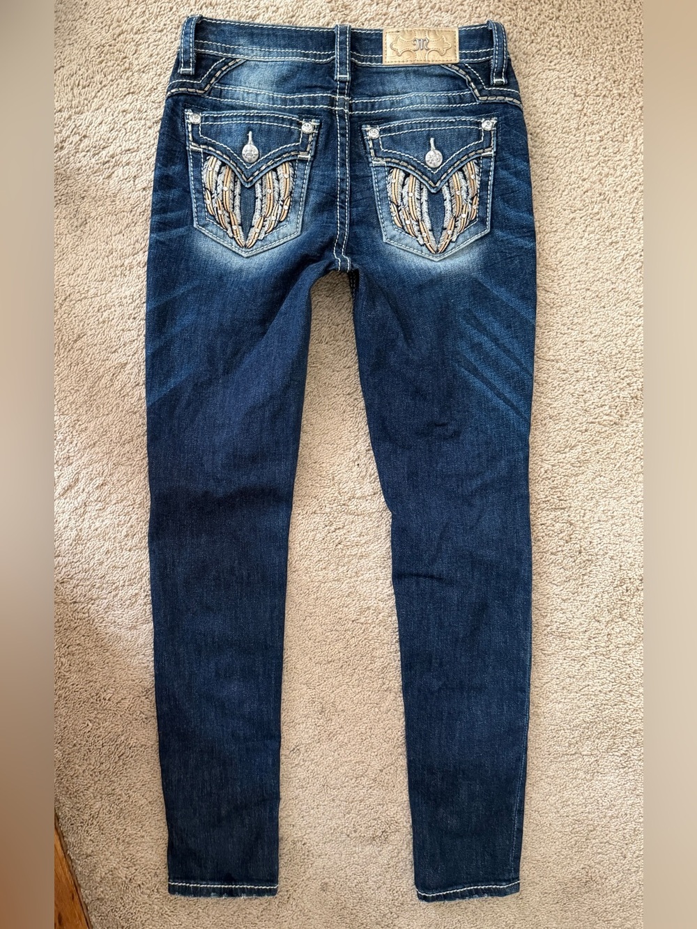 Womens Miss Me Jeans Size 25 X 30 Skinny Y2K Angel Wings Mid Rise Blue Denim - Picture 2 of 11